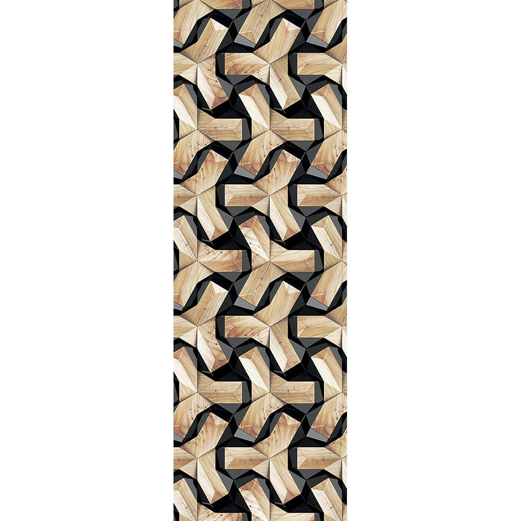 Geometric Intrigue Wall Mural: Wooden Weave Illusion