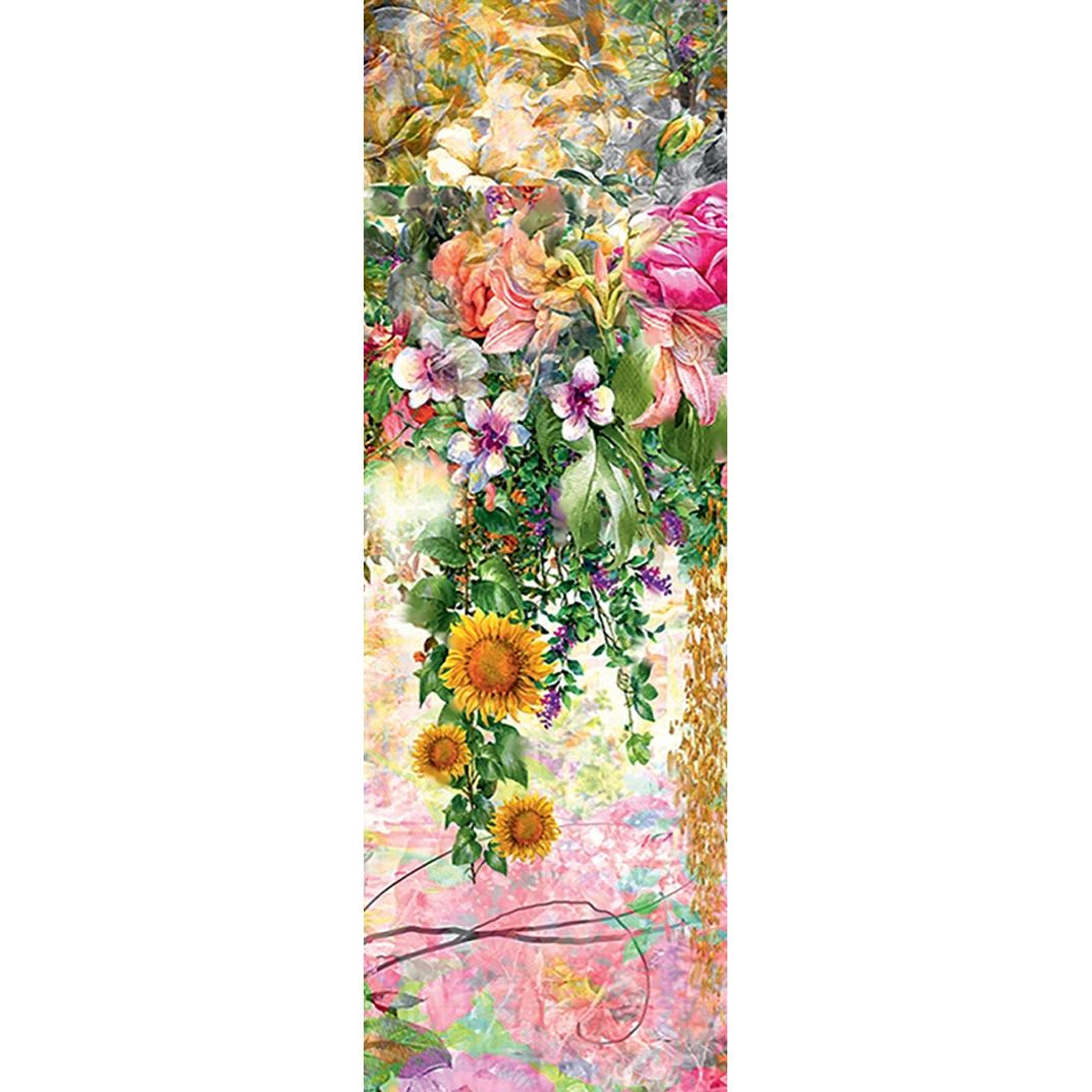 Vibrant Garden Cascade: A Symphony of Florals on Abstract Wall Mural