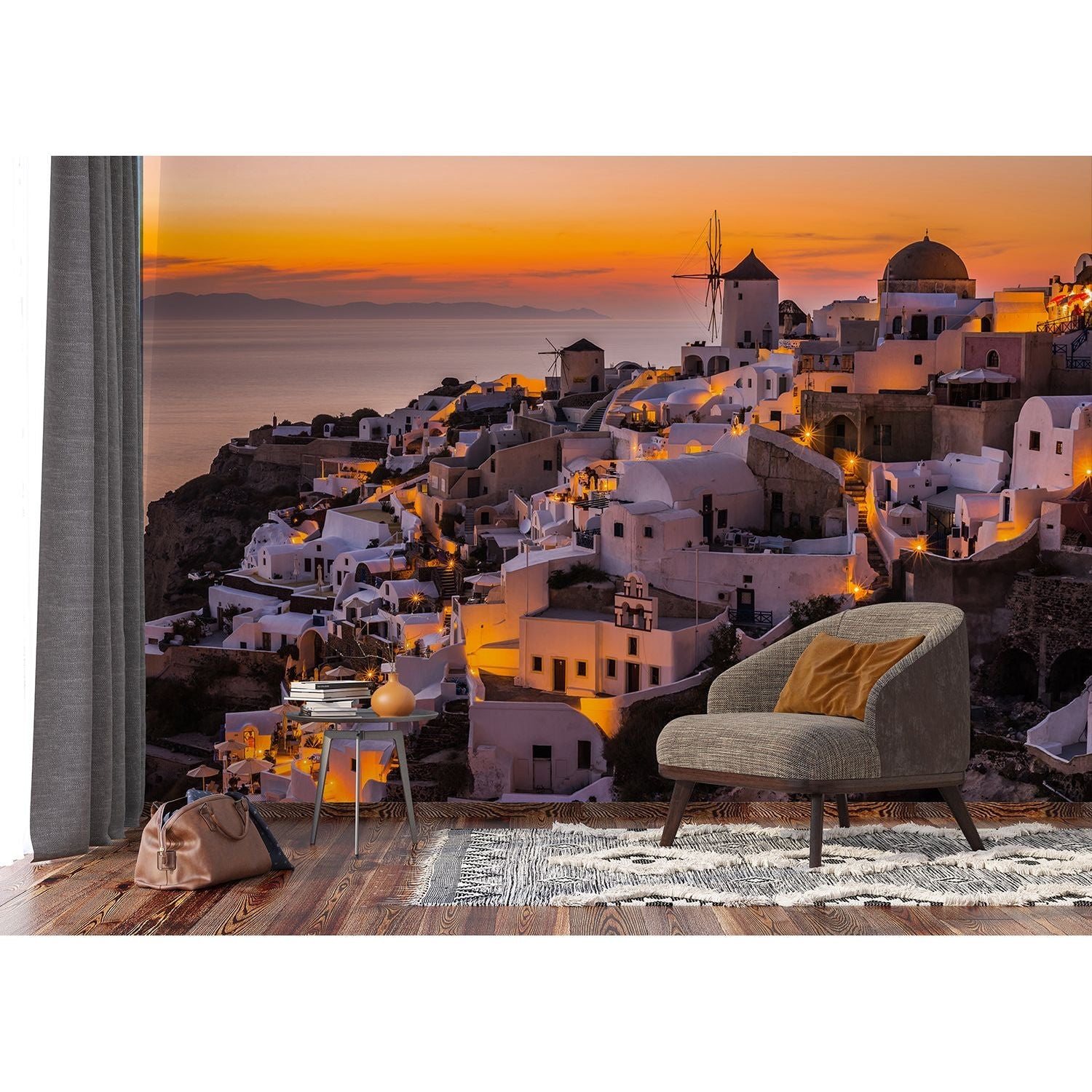 Santorini Sunset Vista Wall Mural