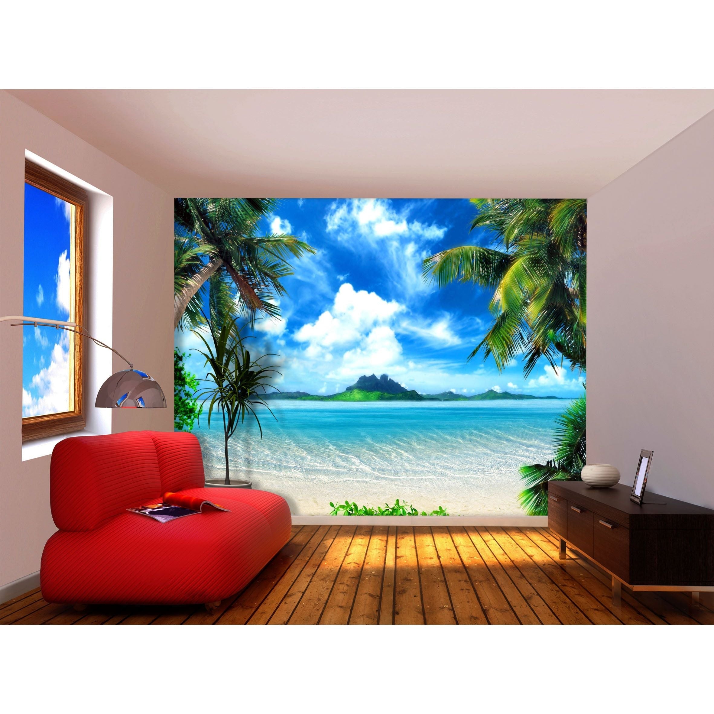 Eternal Summer Wall Mural: Palm Paradise and Ocean Bliss