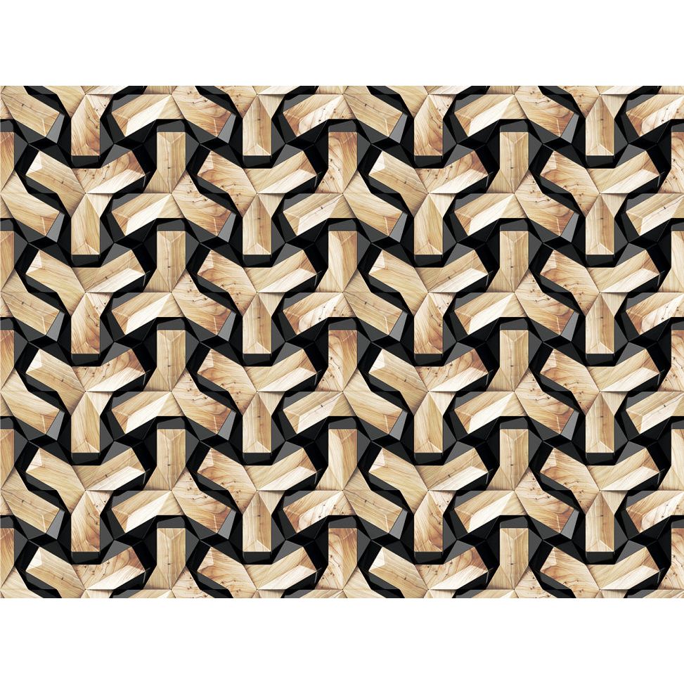 Geometric Intrigue Wall Mural: Wooden Weave Illusion