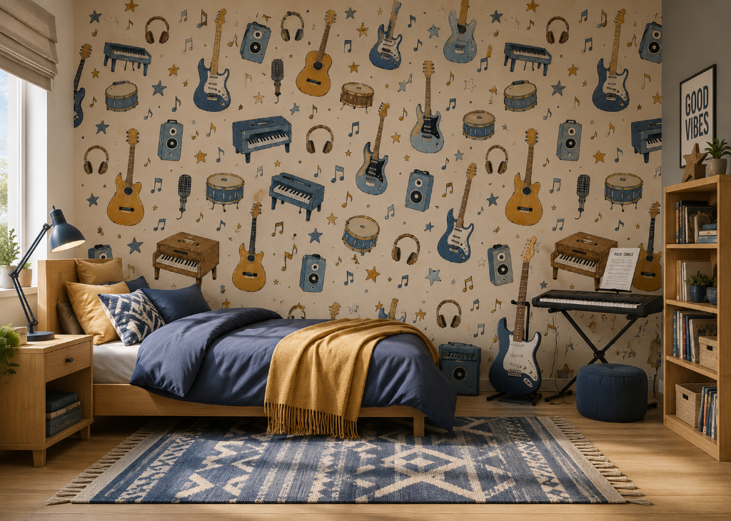 Rock On Boys Music Wall Mural - Room View 2