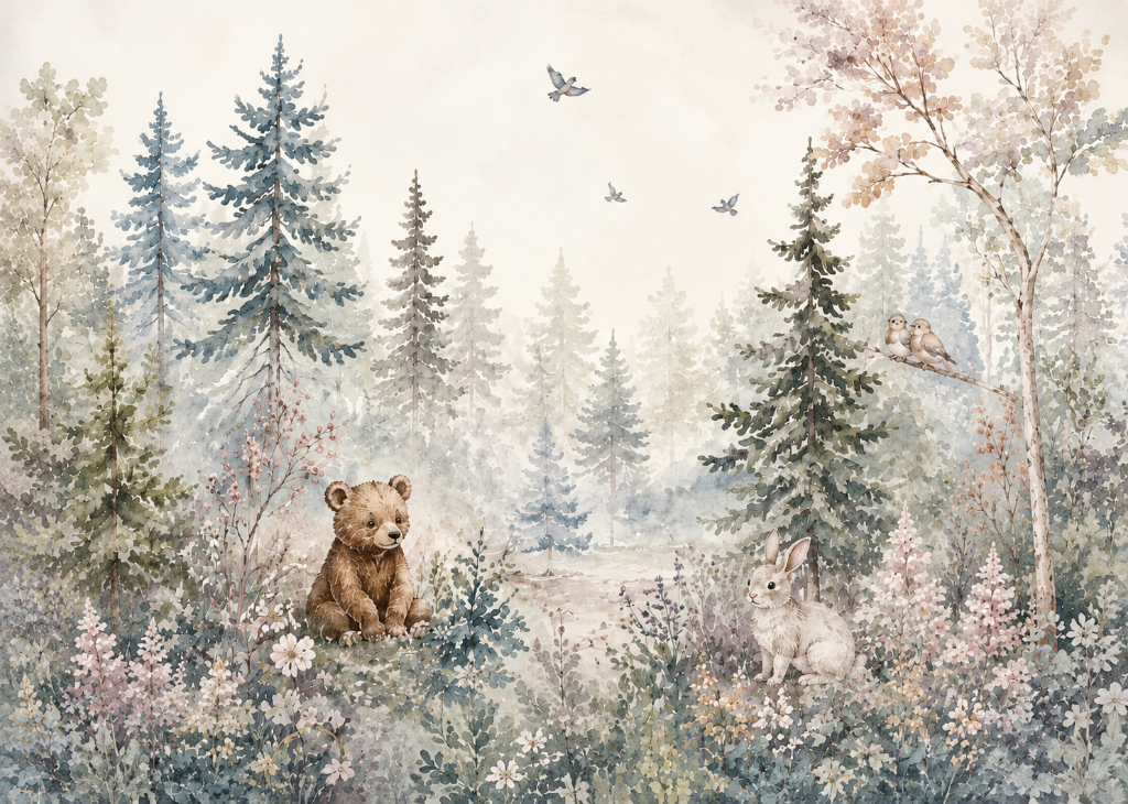 Bear & Bunny - Mural Design Flat View
