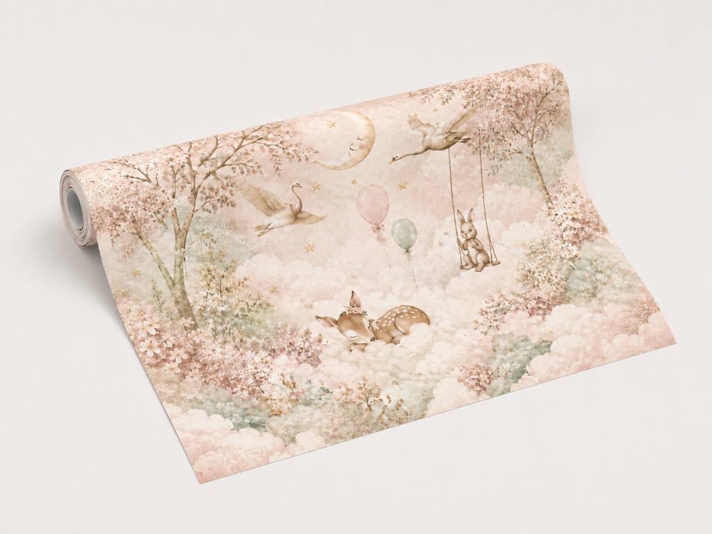 Dreamy Cloud Garden Girls Wall Mural – Wallpaper Roll Preview