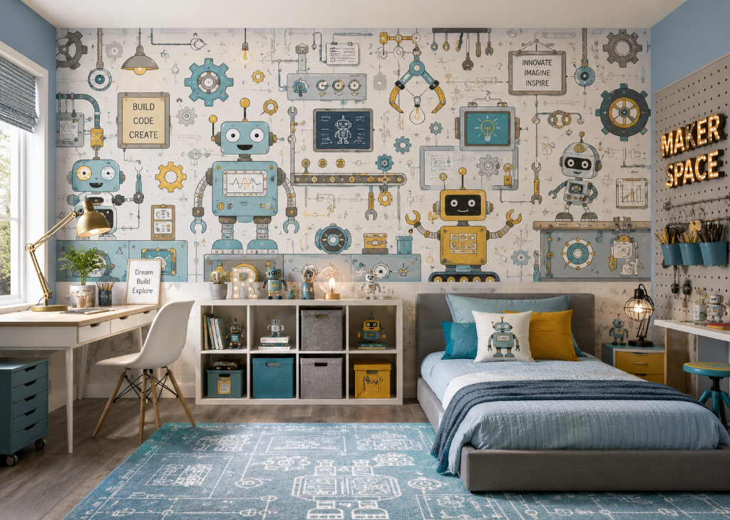 Robot Workshop Boys STEM Wall Mural - Boys Room View