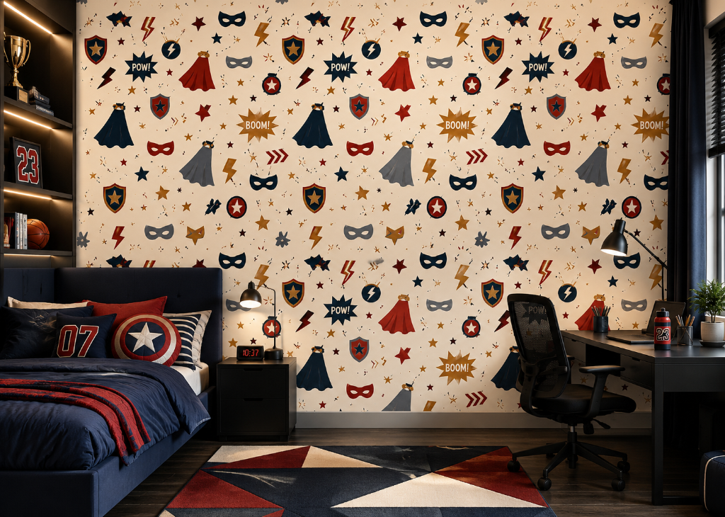 Superhero Boys Comic Wall Mural - Room View 3
