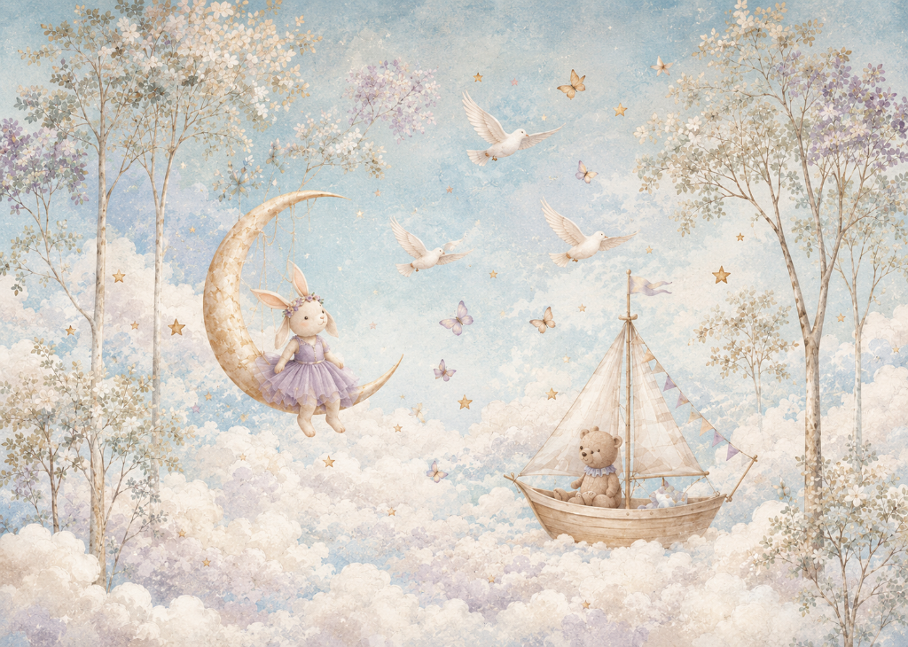 Moon & Sailboat - Mural Design Flat View