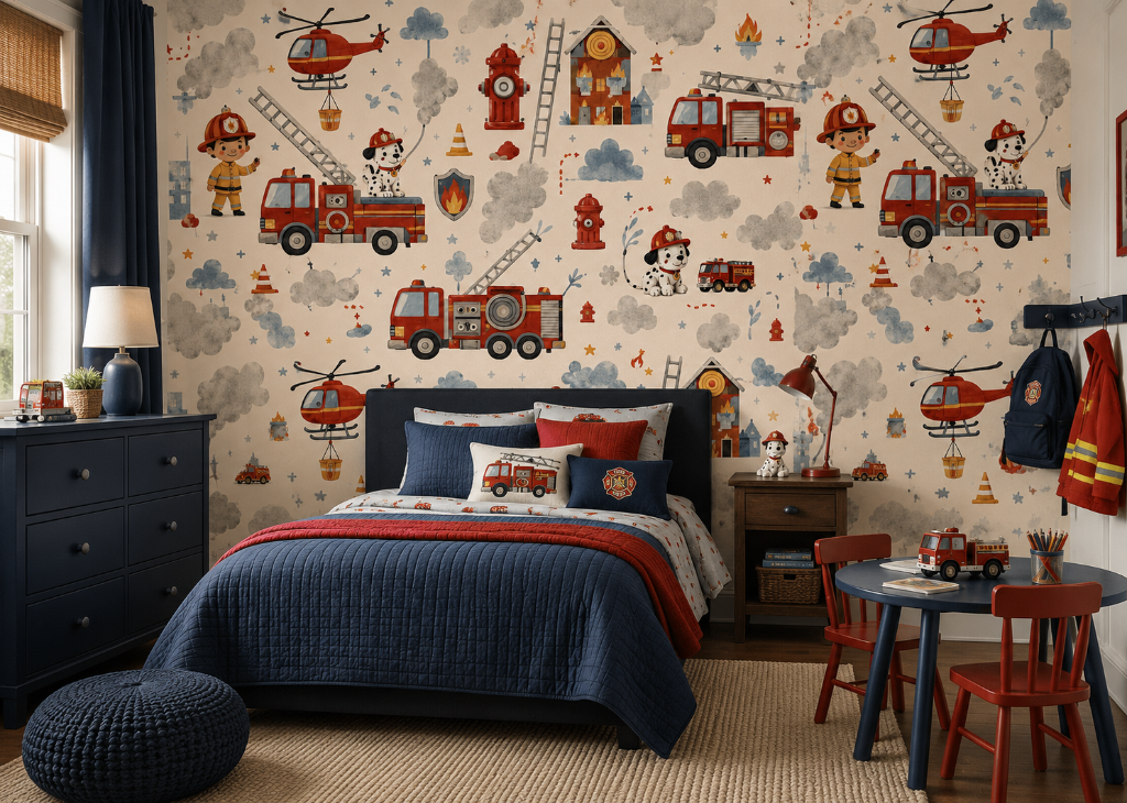 Fire Rescue Boys Firefighter Wall Mural - Room View 3