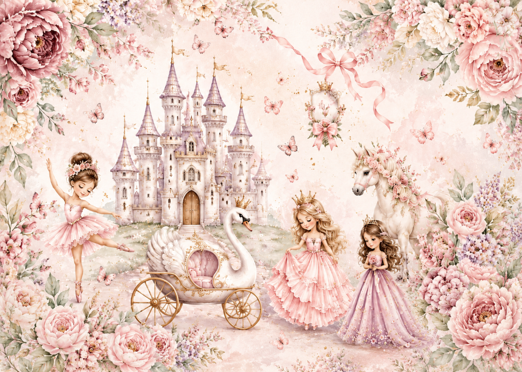 Ballerina & Swan Carriage - Mural Design Flat View