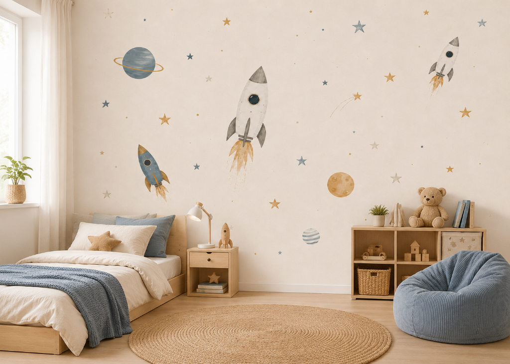 Rocket Launch Boys Space Wall Mural - Room View 3