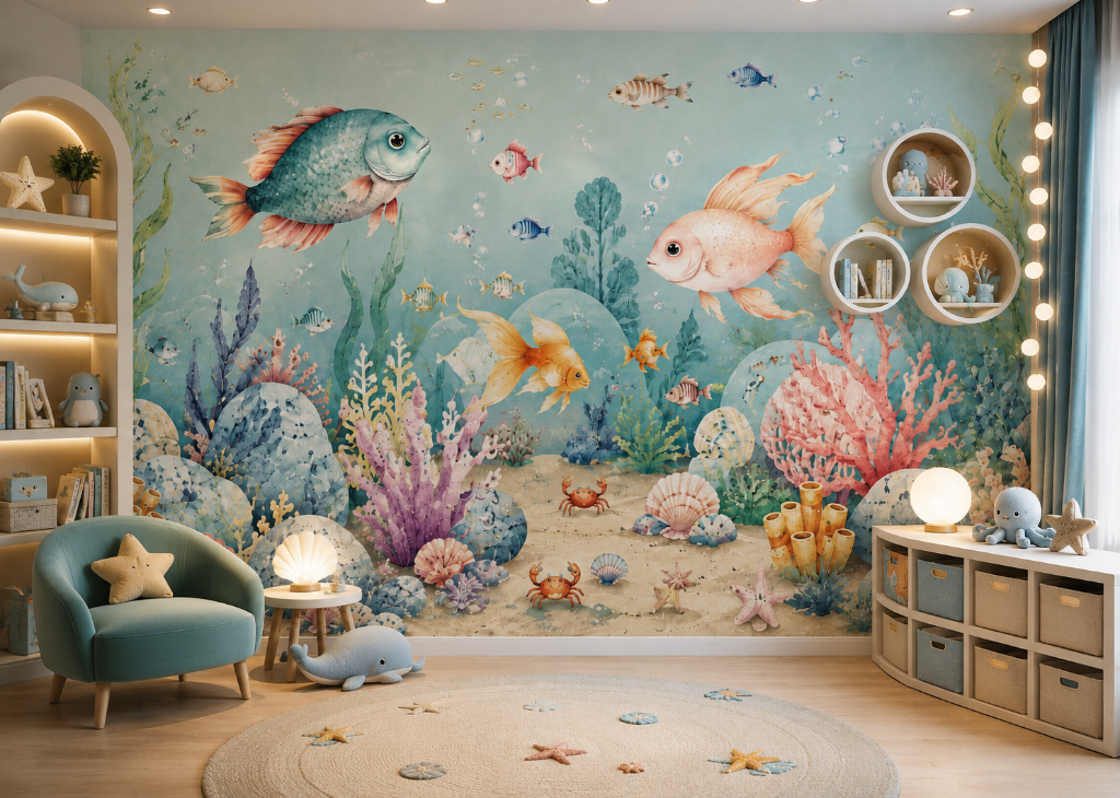 Ocean Reef Adventure Boys Wall Mural - Room View 2