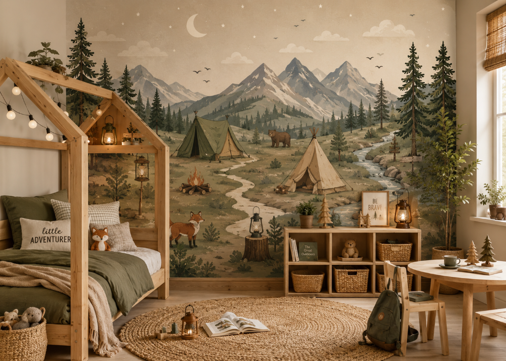 Wild Camp Boys Adventure Wall Mural - Boys Room View