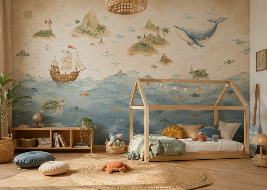 Treasure Seas Boys Nautical Wall Mural - Boys Room View