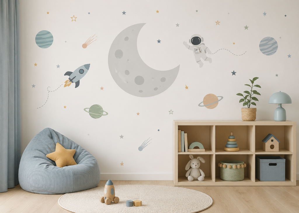 Moonshot Explorer Boys Space Wall Mural - Boys Room View