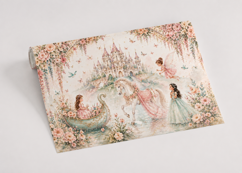 Fairy & White Horse Girls Enchanted Wall Mural - Roll View