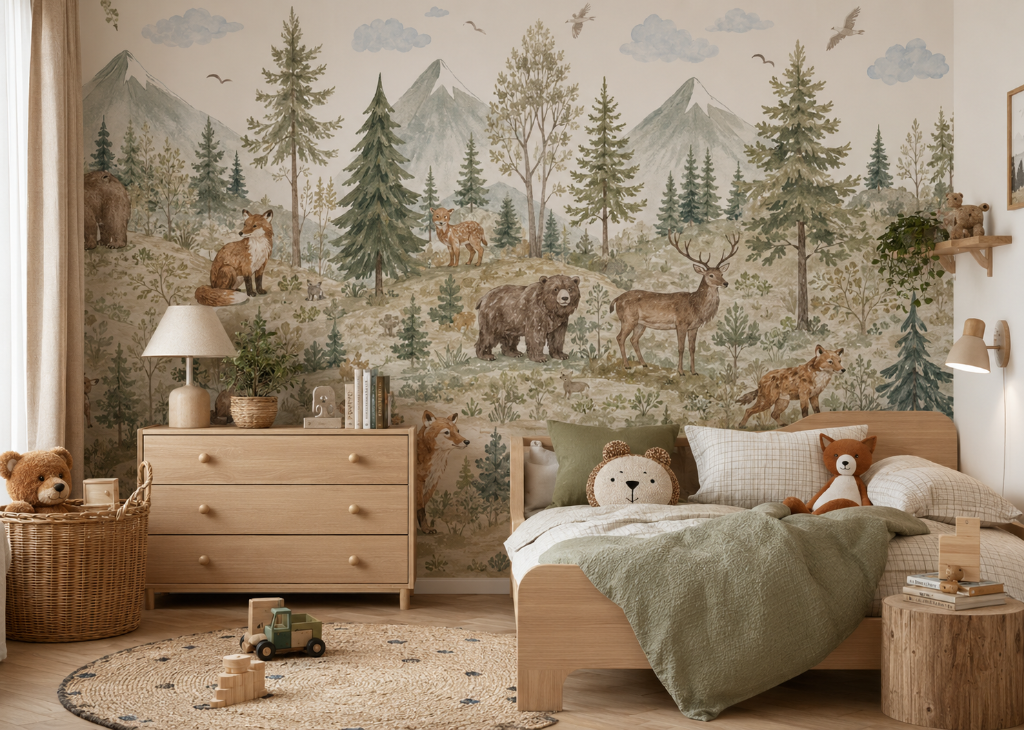 Wild Forest Boys Nature Wall Mural - Boys Room View