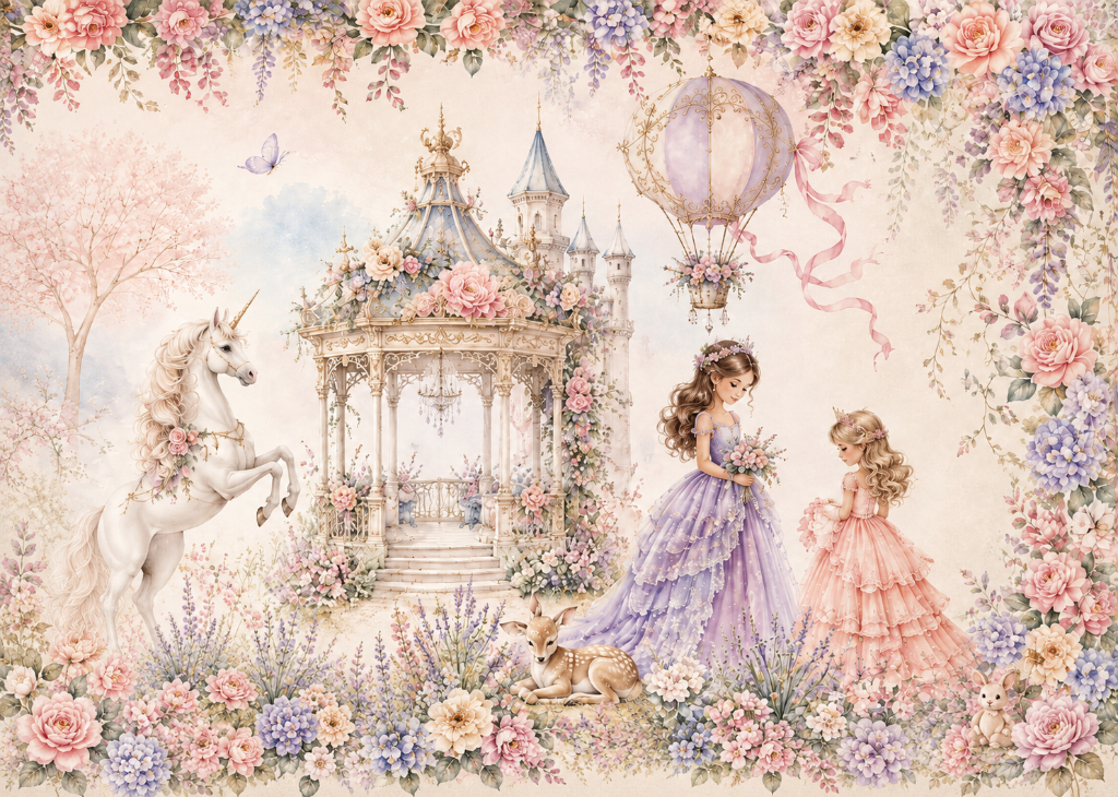 Unicorn Gazebo Garden - Mural Design Flat View