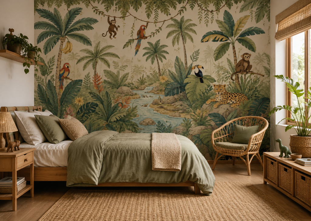 Jungle Paradise Boys Tropical Wall Mural - Room View 2
