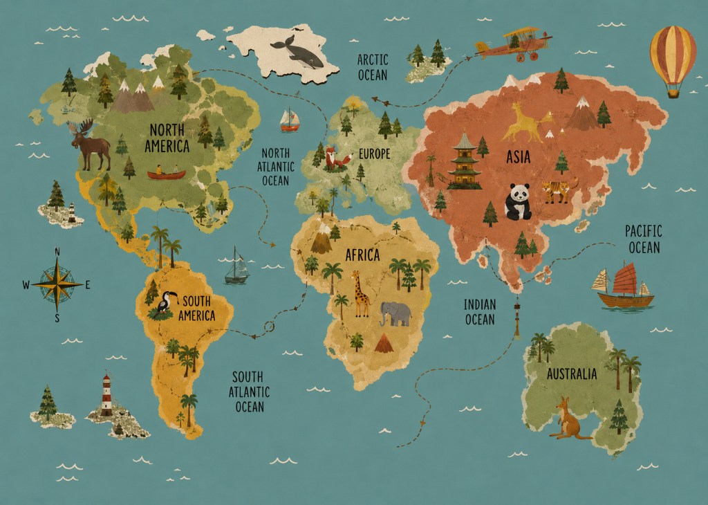 Explorer World Map - Mural Design Flat View