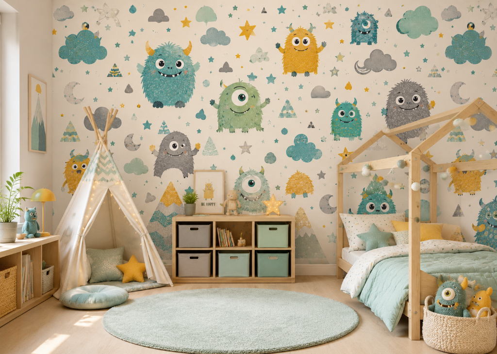 Little Monsters Boys Cute Monster Wall Mural - Room View 3