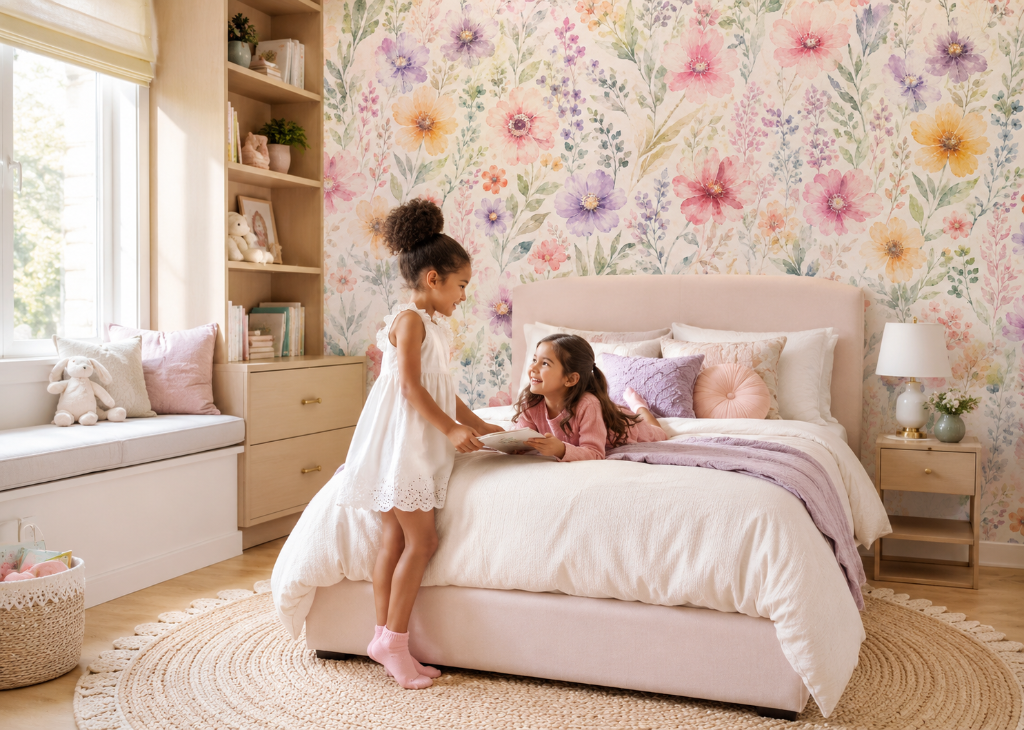 Rainbow Blooms Girls Wall Mural - Room View 2