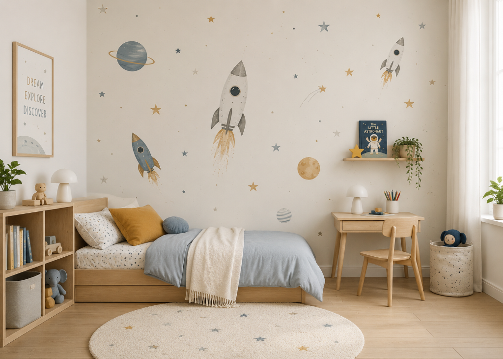 Rocket Launch Boys Space Wall Mural - Boys Room View