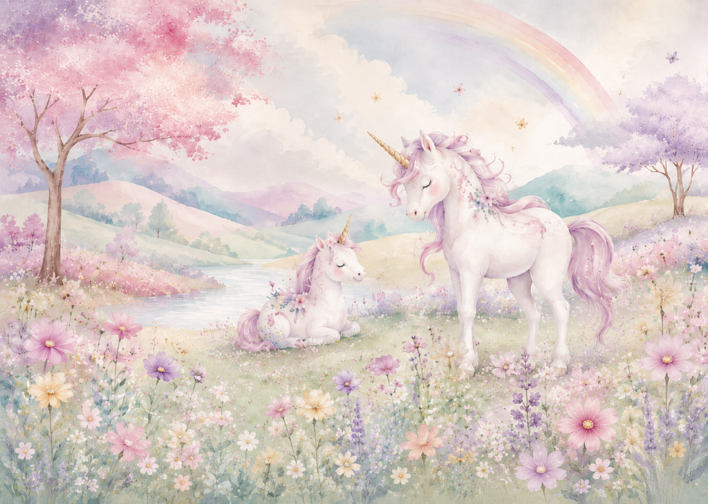 Unicorn Meadow Rainbow - Mural Design Flat View