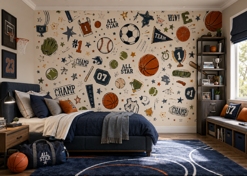 All Star Boys Sports Wall Mural - Room View 2