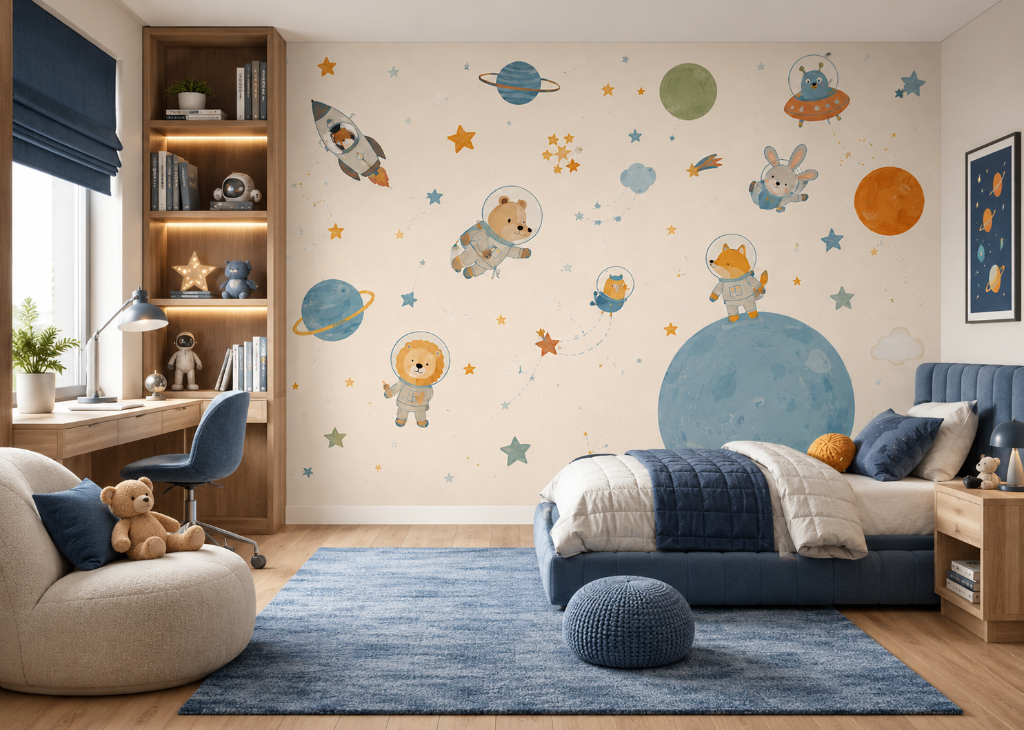 Animal Astronauts Boys Space Wall Mural - Room View 2