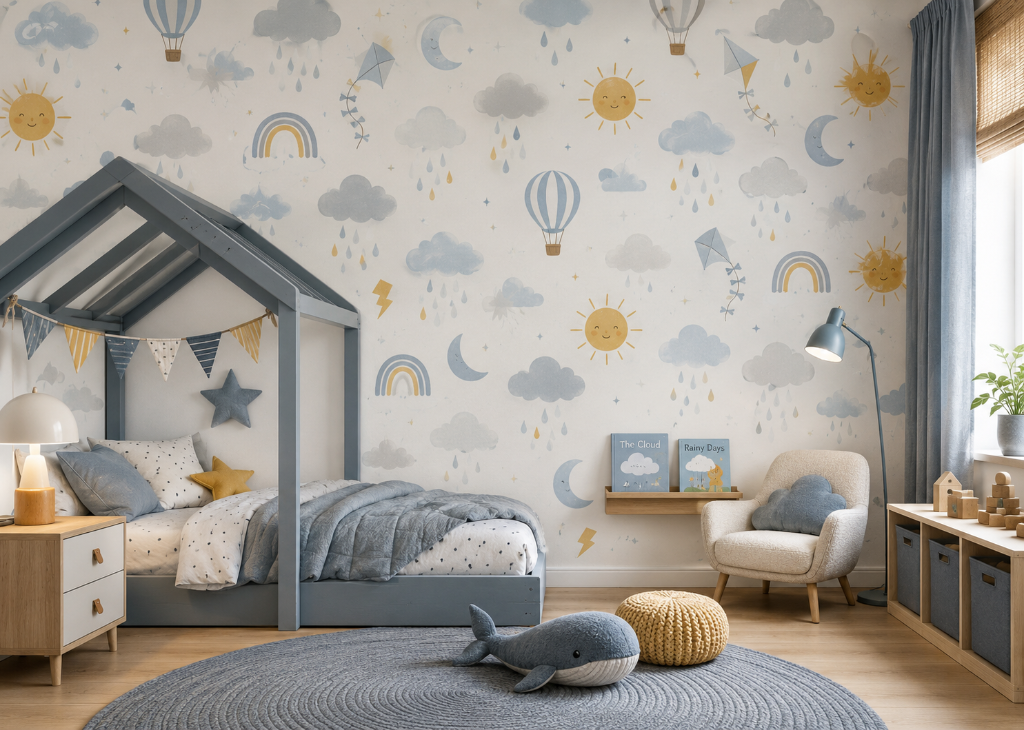 Sky Days Boys Weather Wall Mural - Boys Room View