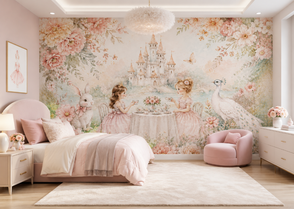 Royal Tea Party Girls Princess Wall Mural - Room View 2