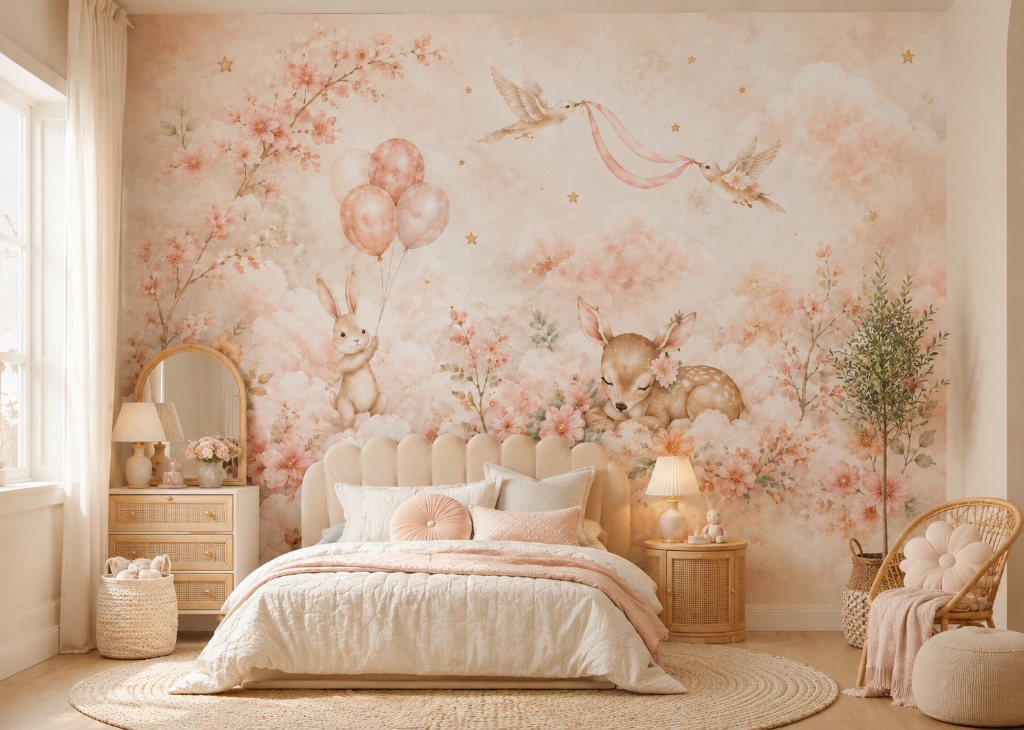Blossom Lullaby Girls Floral Wall Mural - Room View 2
